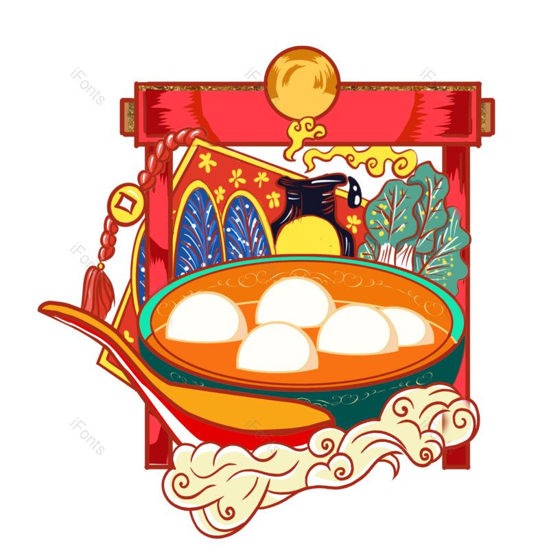 插画图片,中国元素,元宵PNG,元宵节免抠素材